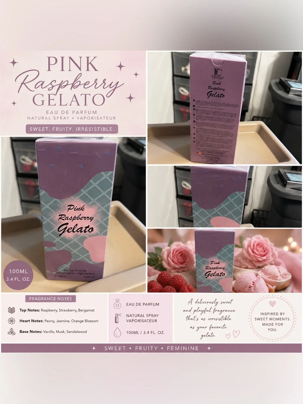 Pink Raspberry Gelato Body Mist & Moisturizer - Pink Scented Body Oil